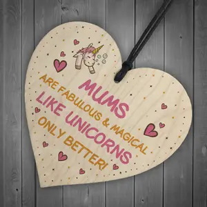 Mum Plaque Wooden Heart Funny Mum Gift For Birthday Christmas Unicorn Plaque Thank You