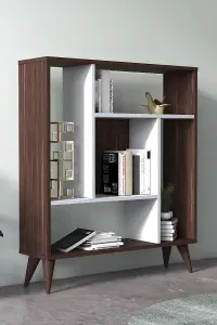 Norm Bookcase with 5 Compartments Display Unit, 90 x 25 x 105 cm Free Standing Shelves, Bookshelf, Open Cabinet, Walnut