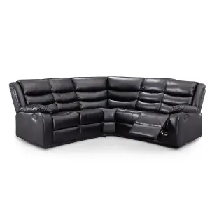 Minnesota Black Leather Reclining Corner Sofa 5 Seater Manual Recliner Comfortable Padded Arms