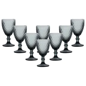 Set of 8 Vintage Luxury Grey Diamond Embossed Drinking Wine Glass Wine Goblets 270ml