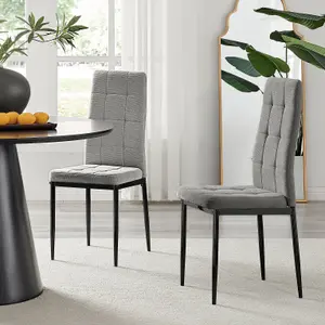 Furniturebox UK Dining Chair - 2x Paloma Grey Fabric Upholstered Dining Chair Black Legs - Contemporary Dining Kitchen Furniture