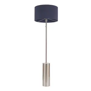 ValueLights Lexy Brushed Chrome Rotary Dimmer Switch Floor Lamp with Navy Blue Drum Shade