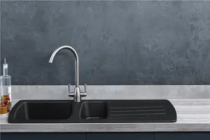 Liquida ZEN150BL 1.5 Bowl Composite Reversible Black Kitchen Sink And Waste Kit