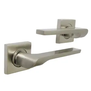 UNO-2 Door Handle Satin Nickel Modern Lever on Square Rose Internal Latch Handles