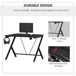 HOMCOM Gaming Desk Computer Table with Cup Holder, Headphone Hook, Cable Hole