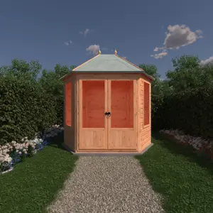 Fleswick hexagonal 8x7ft summerhouse with two opening windows