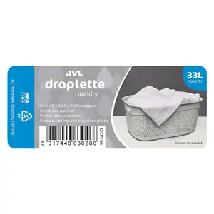 JVL Droplette Design Plastic Storage Basket, 33L, Grey