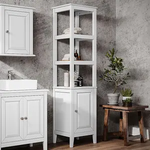 Freestanding Modern White Wooden Bathroom Cabinet H 151cm