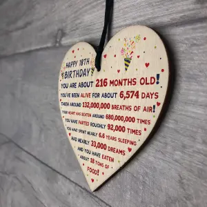 Red Ocean 18th Birthday Gift For Daughter Son 18th Birthday Facts Wooden Heart Keepsake Gift