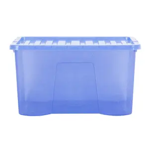 Wham Crystal Sparkle 3x 60L Plastic Storage Boxes with Lids Tint Sparkle Blue. Large Size, Strong (Pack of 3, 60 Litre)