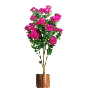 Artificial Blossom Tree Pink Copper Planter 100cm Realistic Plant Design Azalea Botanik