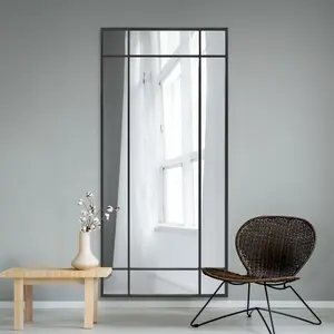 MirrorOutlet Fenestra - Black Contemporary Wall and Leaner Mirror 71" X 33" (180 x 85CM)