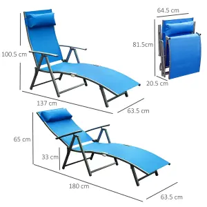 Outsunny Sun Lounger Recliner Foldable 7 Levels Texteline Blue