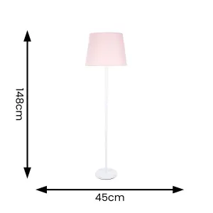 ValueLights Charles White Single Stem Floor Lamp with Pink Tapered Shade and LED Bulb