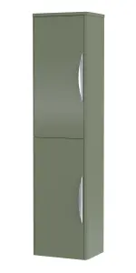 Wall Hung 2 Door Tall Bathroom Storage Unit - 350mm - Satin Green