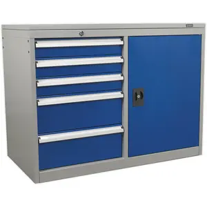 Heavy Duty Industrial Tool Storage Cabinet with 5 Drawers and 1 Shelf Locker