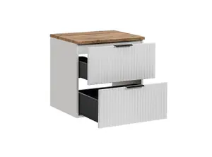 Bathroom Countertop Vanity 60cm Ribbed Textured White / Oak Style Wall Hung Adel