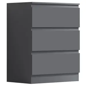 Dark Grey Chest Of 3 Drawers Scratch Resistant Bedroom Furniture