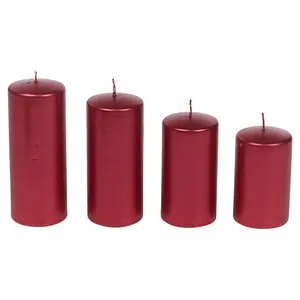 URBNLIVING Mix Set of 4 variable Sizes Decorative Christmas Red Pillar Wax Candles for Wedding Church Party & Home Decor