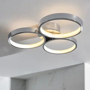 Semi Flush Multi Arm Bathroom Ceiling Light - Chrome Plated & White Diffuser