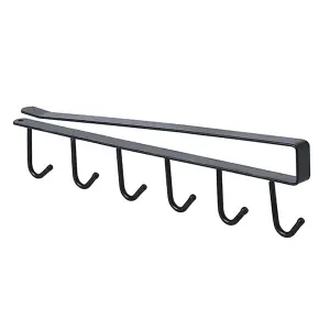 Black Metal 6 Hooks Rail Cup Hook Rack Hanging Holder Under Cabinet Closet