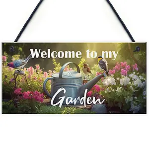 Red Ocean Garden Welcome Signs - Hanging Garden Shed Wall Fence Signs - Novelty Garden Decorations