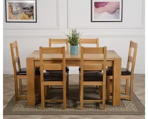 Kuba 150 x 85 cm Chunky Medium Oak Dining Table and 6 Chairs Dining Set with Lincoln Chairs