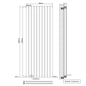 Right Radiators 1800x680 mm Vertical Double Flat Panel Designer Radiator Black