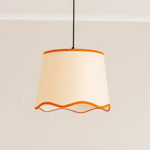 ValueLights Dutton Natural Fabric Rust Trim Scallop Edge Ceiling Floor Table Large Lamp Shade