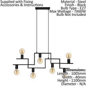 Hanging Ceiling Pendant Light Black Industrial 7x E27 Multi Lamp Table Feature