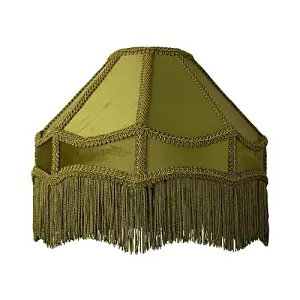 Traditional Victorian Empire Lamp Shade in Olive Green Velvet with Long Tassels