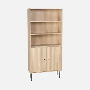 sweeek. 2-door bookcase with wooden decor and metal Braga Natural 29x80x170.5 cm