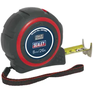 8m Heavy Duty Tape Measure with Rubberised ABS Body and Versatile Double Edged Hook