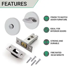 EAI Tubular Bathroom Deadbolt Kit - 64mm Case - 44mm Backset - Polished Stainless