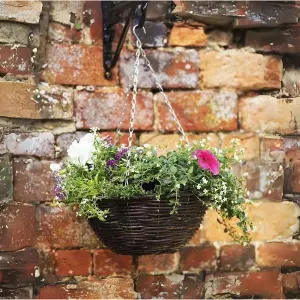 12" Round Rattan Garden Hanging Basket - Natural Wicker Rattan Basket Hanging Plants Planter Pot