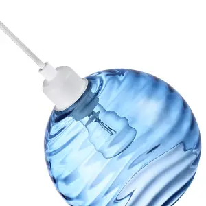 Modern Designer Midnight Blue Circular Ribbed Glass Non Electric Pendant Shade