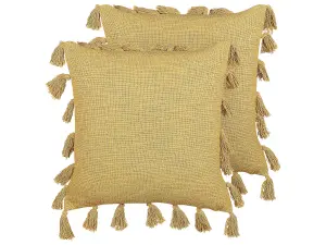 Set of 2 Cushions LYNCHIS Cotton 45 x 45 cm Solid Yellow