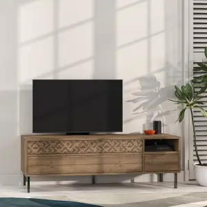 Decortie Heaton Modern Multimedia Unit with Storage TV Cabinet 60" Dark Oak Effect 145cm