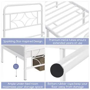 Yaheetech White 3ft Single Metal Bed Frame with Sparkling Star Design Headboard and Footboard