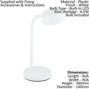 Table Desk Lamp Colour Plain White Rocker Switch Bulb LED 4.5W Included