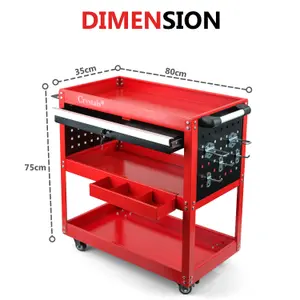 3-Tier Heavy Duty Tool Trolley Cart with Drawer Roller Cabinet for Garage & Workshop