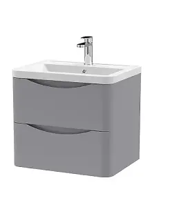 800mm High Gloss Light Grey Wall Hung Bathroom Smile Vanity Unit Soft Close Drawer With Ceramic Basin