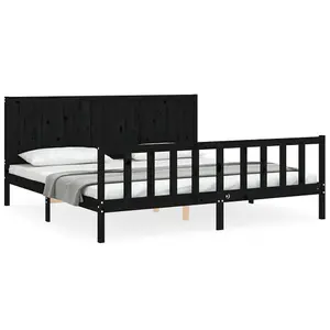 Berkfield Bed Frame with Headboard Black 200x200 cm Solid Wood