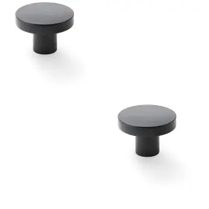 2 PACK - Slim Round Door Knob - Matt Black 38mm Modern Cupboard Cabinet Pull Handle