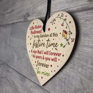 Red Ocean Robin Redbreast Christmas Tree Decoration Mum Dad Nan Memorial Wooden Heart Plaque Grave Gift Sign