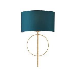 Luminosa Trento Wall Lamp Antique Gold Leaf & Teal Satin Fabric