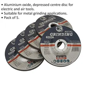 5-Pack Aluminium Oxide Metal Grinding Discs - 115mm x 6mm - 22mm Bore Size