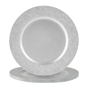 Metallic Hammered Charger Plates - Silver - 33cm - Pack of 6 - Table Decoration Plates by Harbour Housewares