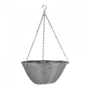 Smart Garden 35cm 14 Inch Rattan Effect Hanging Basket Slate Grey Planter