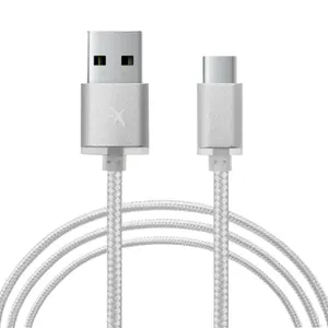 FX Nylon Braided USB Data Cable For Type C Smartphone Devices, Silver